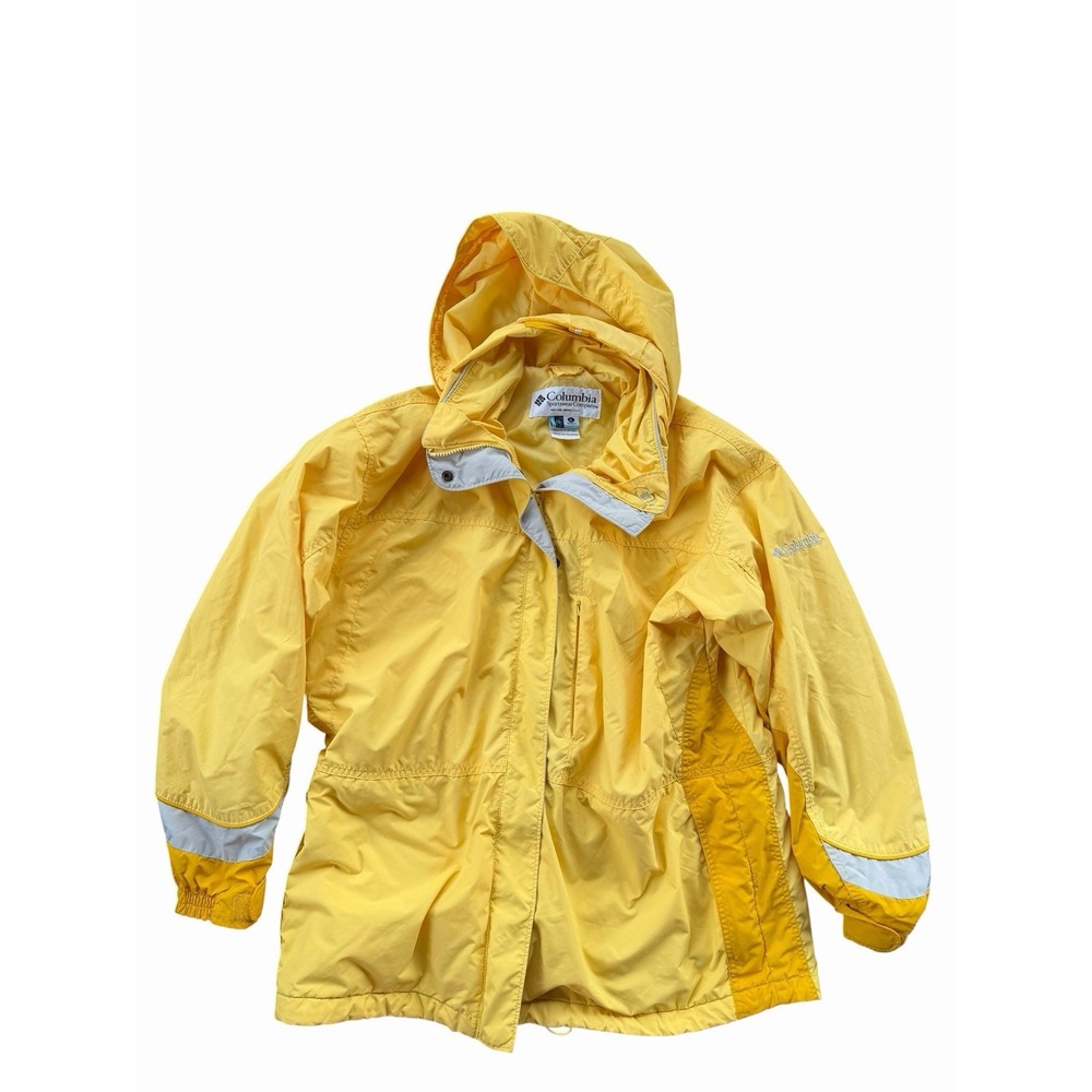 VINTAGE Columbia Womens Core Winter Coat Size XL Yellow Long Sleeve Hooded Soft